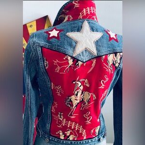 Red Buckin' Bronc Reworked One of Kind Western Denim Jacket | Size Medium